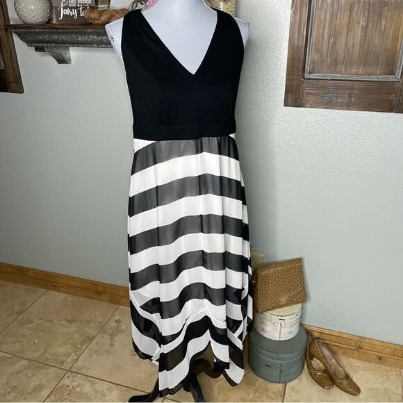 Inc International Concepts Asymmetrical Hem Maxi Dress Black White Stripe - Picture 12 of 13